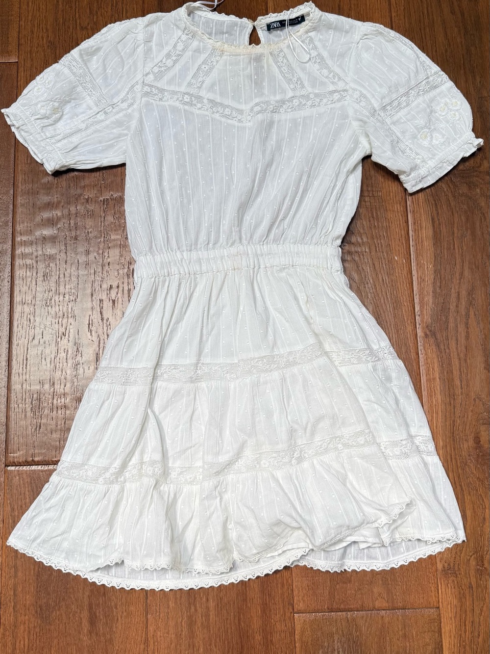 Zara White Lace-Trim Mini Dress